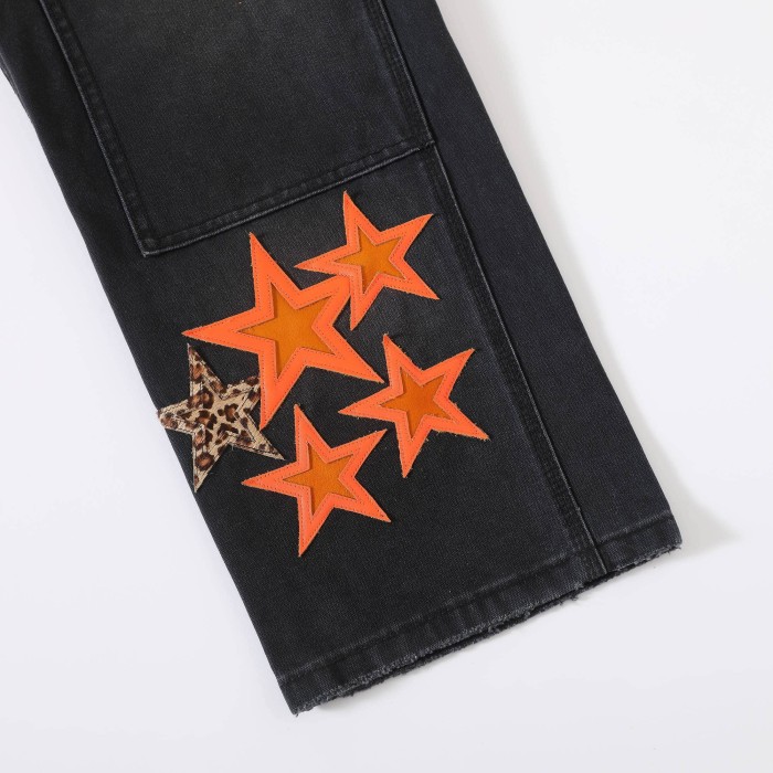 1:1 quality version Orange-Lined Leopard-Print Five-Pointed Star Jeans 28791707