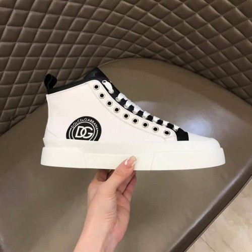 DOLCE AND  G@BB@N@ QUILTED TWO-TONE NYLON PORTOFINO LIGHT MID-TOP SNEAKERS IN WHITE    DG107