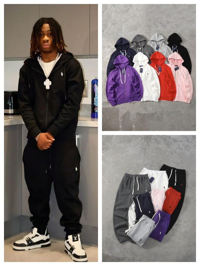 Basic Pony Embroidered Logo Hoodie & Pants Set 8 colors
