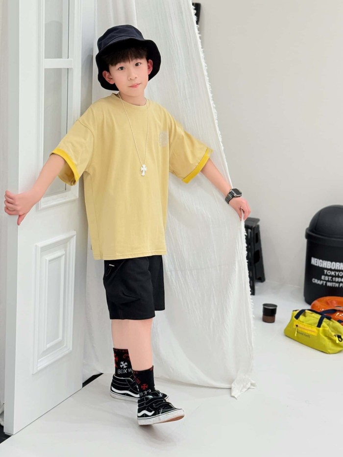 Cross Horseshoe Print Color Block Casual T-Shirt 3 colors for Kids 29008975
