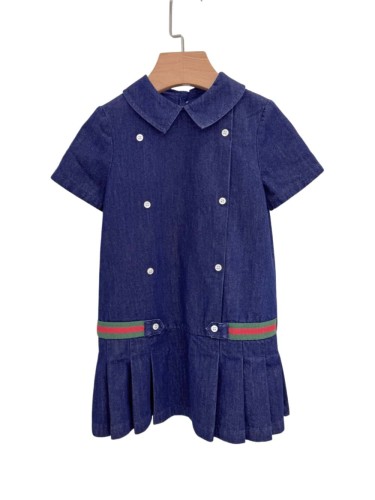 Navy Double-Breasted Buttons Denim Dress for Kids 29008821