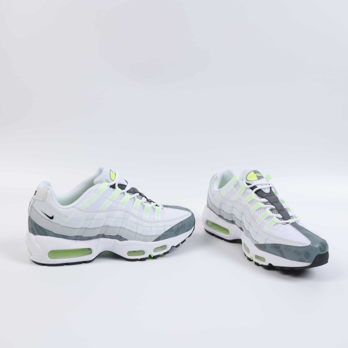 [plus-size shoes]Air Max 95  White Grey Volt Breathable Mesh Running Shoes 29064534