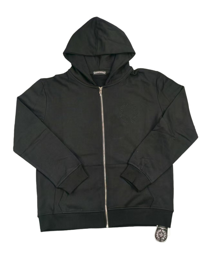 Leather Embroidered Horseshoe Loop Zipper Sweatshirt 2 colors
