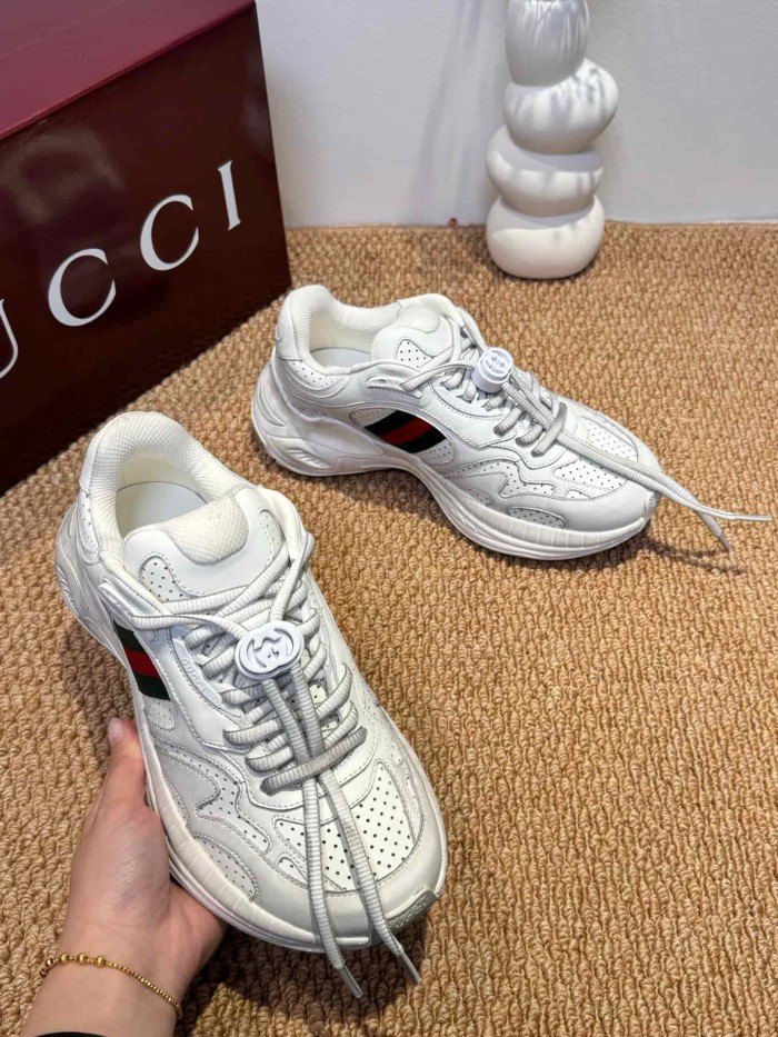 1:1 quality version Gucci White Leather Low Top Dad Sneakers Casual Web Detail Shoes 28974551