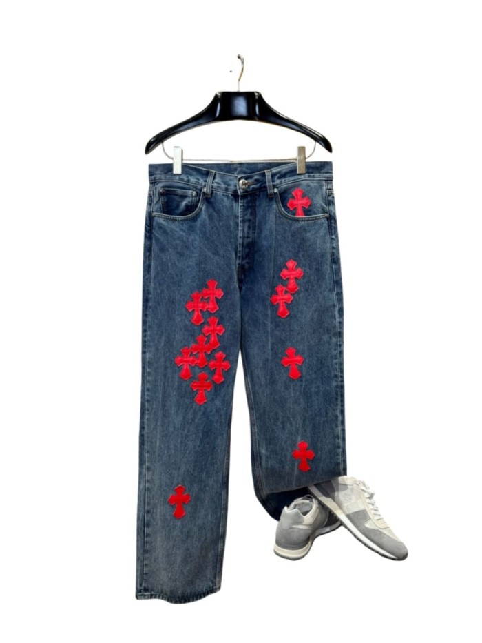 1:1 quality version  red cross leather appliqués washed jeans 28959518
