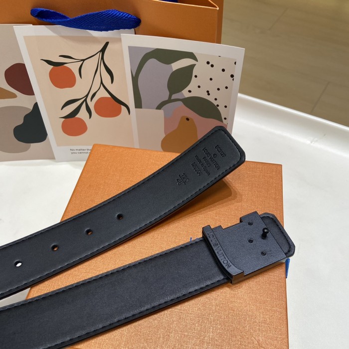 Black Button Embossed Leather Belt【Width 3.5 cm】28549007