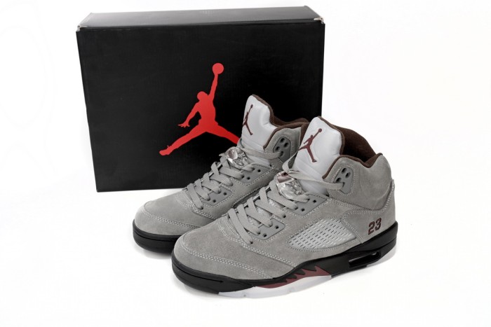 [plus-size shoes] Jordan 5   Burgundy  Grey Suede Basketball Shoes 29035416