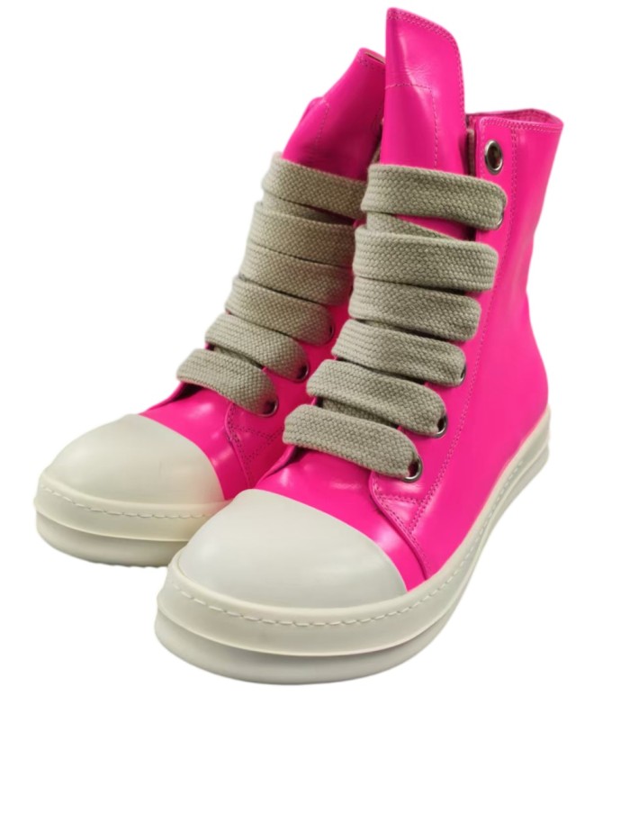 1:1 quality version Red pink thick lace zippered high top shoes