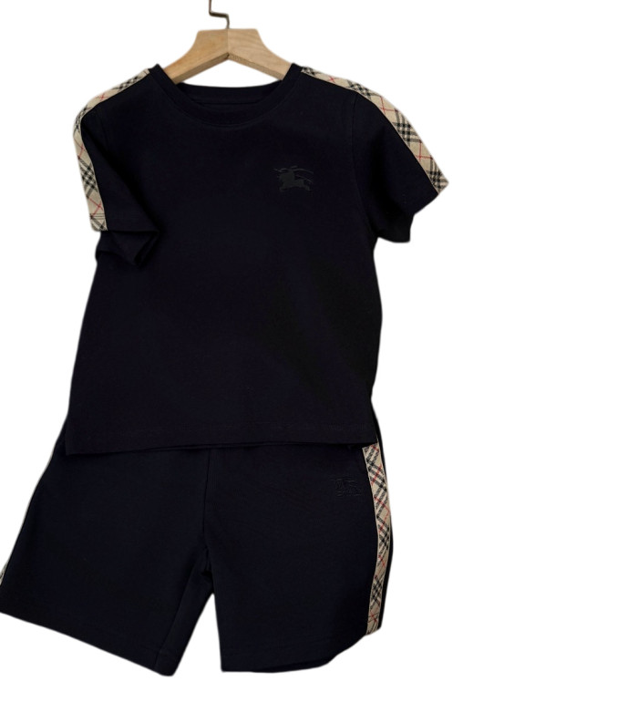 Black Check Trim Cotton T-Shirt for Kids 29010785