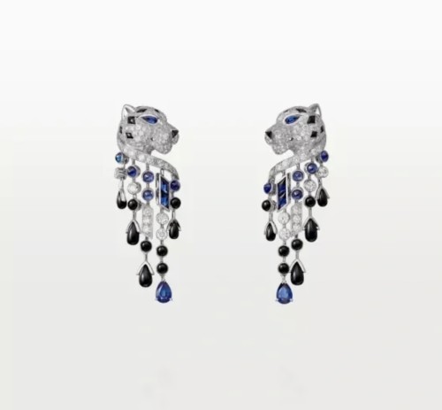 1:1 quality version C@rtier black onyx tassel leopard earrings