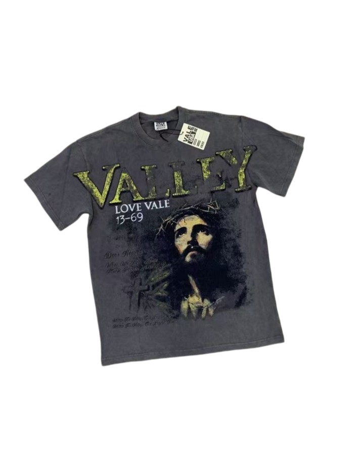 Portrait Printed Retro Vintage Washed T-Shirt 29027134
