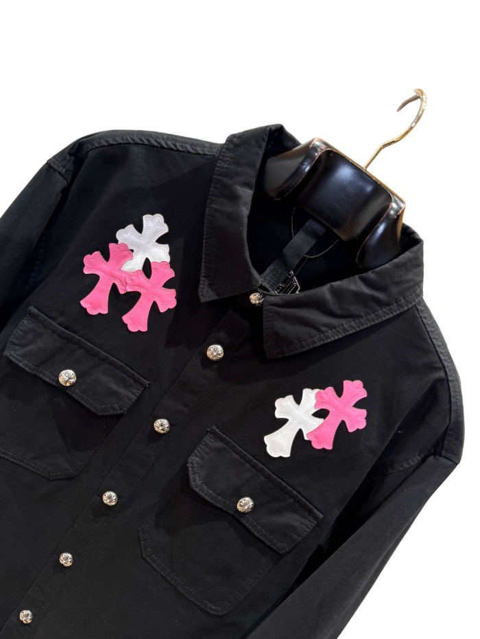 1:1 quality version pink & white cross leather patches denim Vintage jacket 28959621