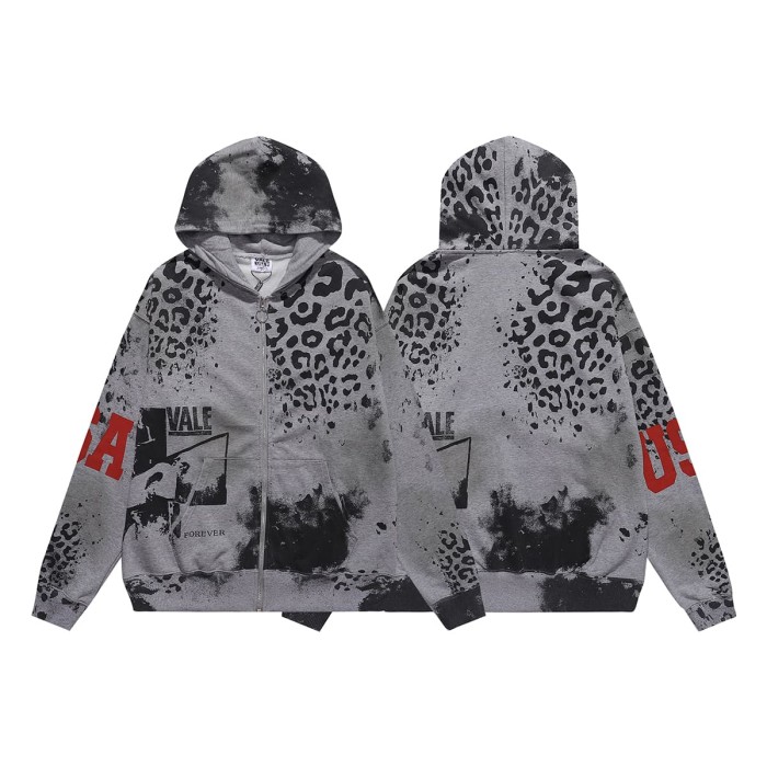 Black Spot Leopard Print Washed Version Hoodie 28709902