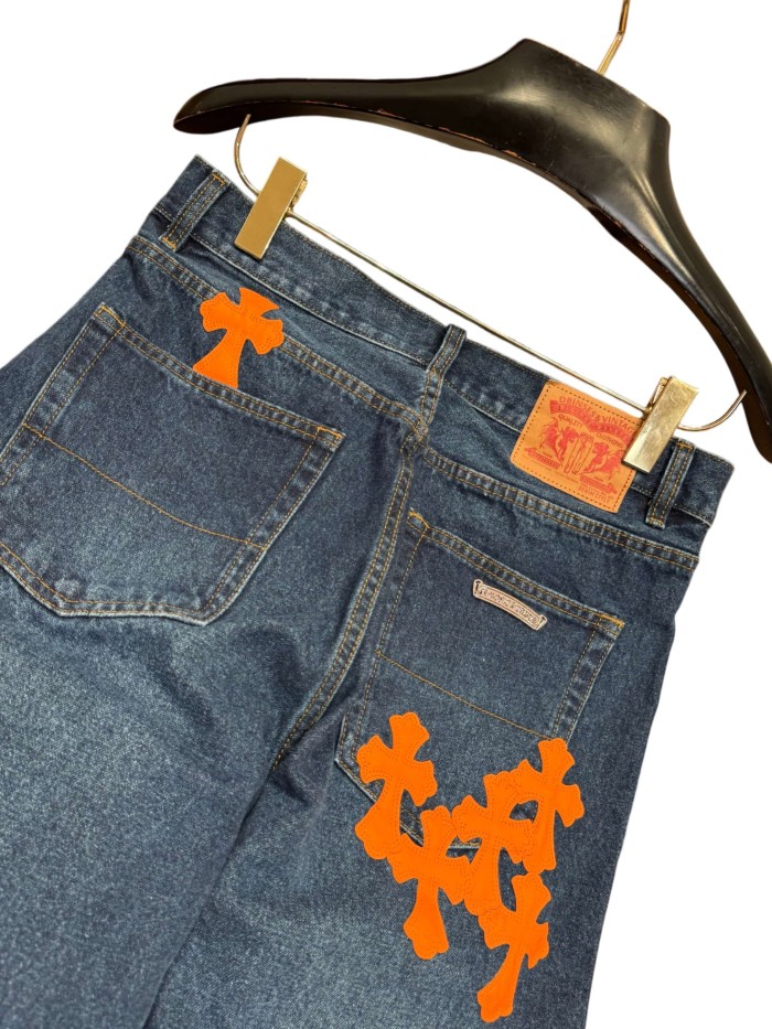 1:1 quality version  orange cross leather appliqués washed jeans 28959532