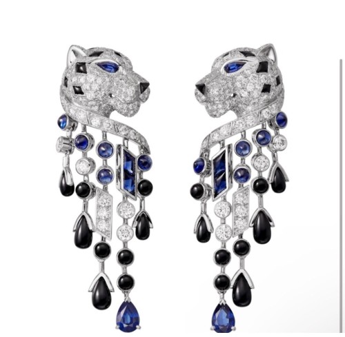 1:1 quality version C@rtier black onyx tassel leopard earrings