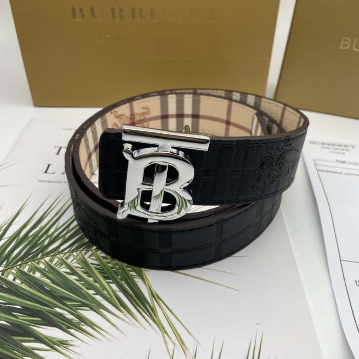 Round Letter B Button Embossed Leather Belt【Width 3.5cm】 28680598