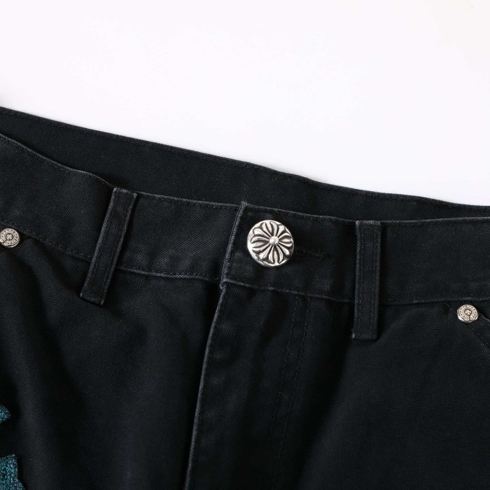 1:1 quality version Glitter Teal Cross Patched Black Straight Leg Casual Denim Jeans 29082250