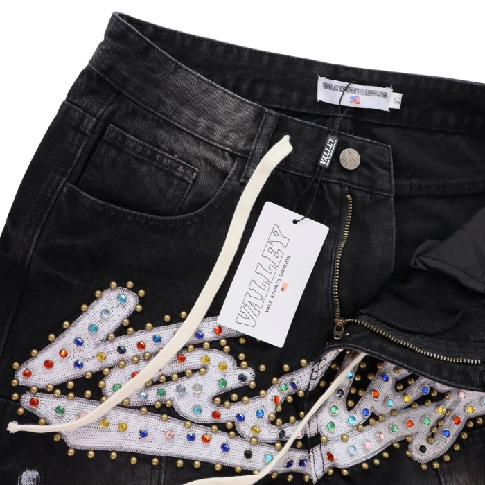 Rainbow Candy Embroidery Beaded Rhinestone Washed Jeans 2 colors 28899681