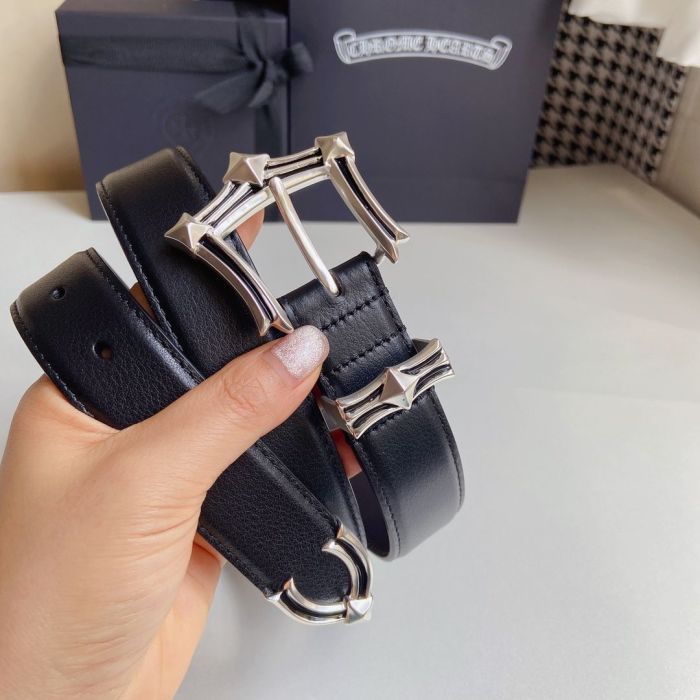 1:1 quality version Sterling brass silver plated herringbone buckle leather belt 3 colors【Width 3.0 cm】
