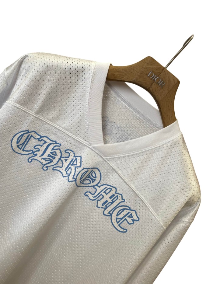 1:1 quality version Letter Print & Embroidery V-Neck Breathable Mesh Long Sleeve T-Shirt 28938238
