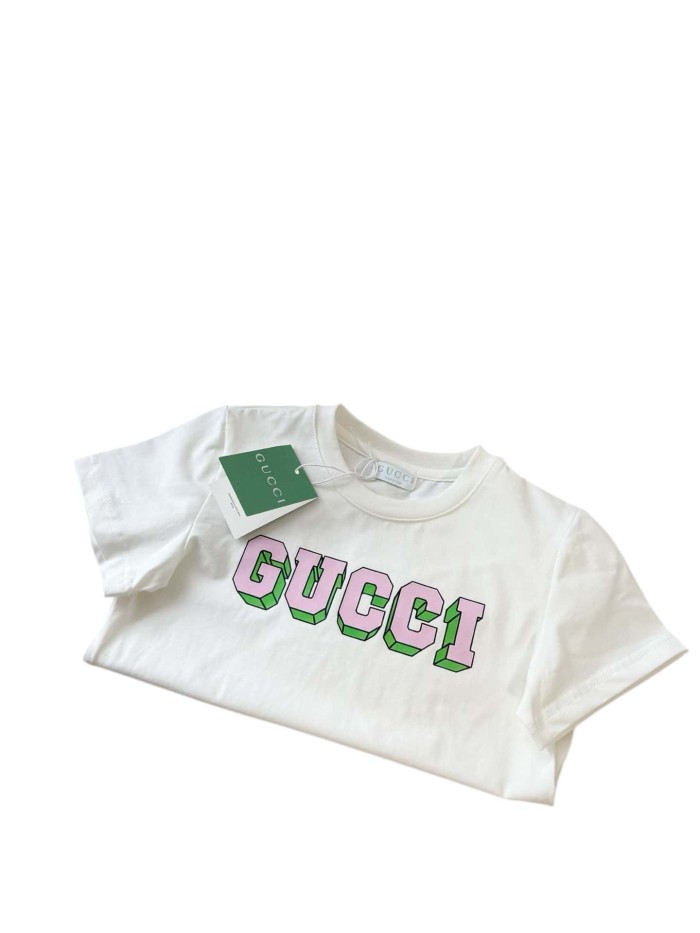 Bow & 3D Letter Logo Prints Crew Neck T-shirt for Kids 2 colors 29030020
