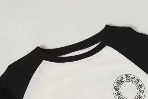 Black and White Color-Blocked Sleeve Sanskrit Letter Print Long Sleeve T-Shirt 28661876
