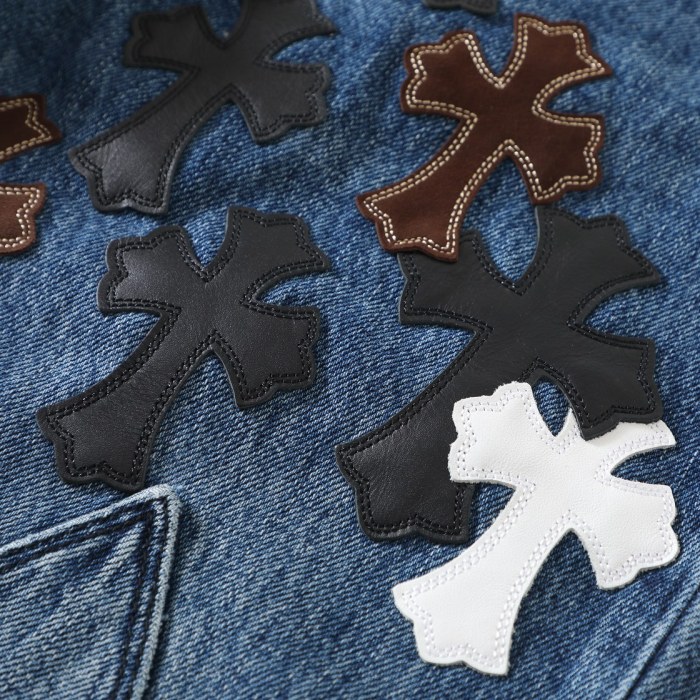 1:1 quality version Black Brown White Cross Patched Fire Medium Blue Leg Denim Pants 29082321