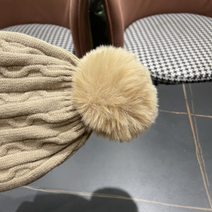 1:1 quality version Twisted knit and fluff ball padded cold beanie 5 colors