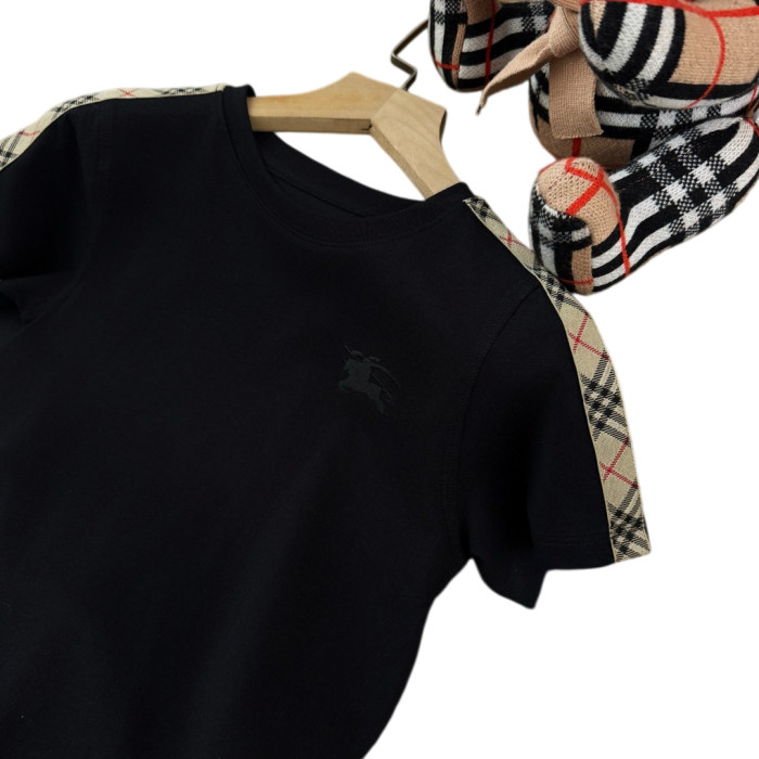 Black Check Trim Cotton T-Shirt for Kids 29010785