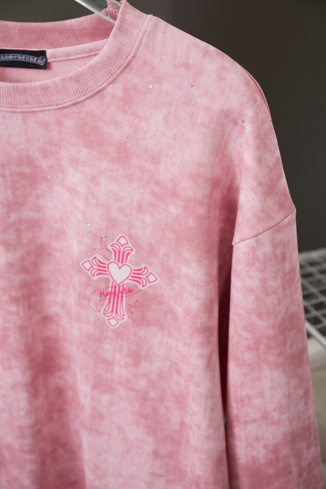 Cross Heart Horseshoe Tie-Dye Diamond-studded Sweatshirt 3 colors