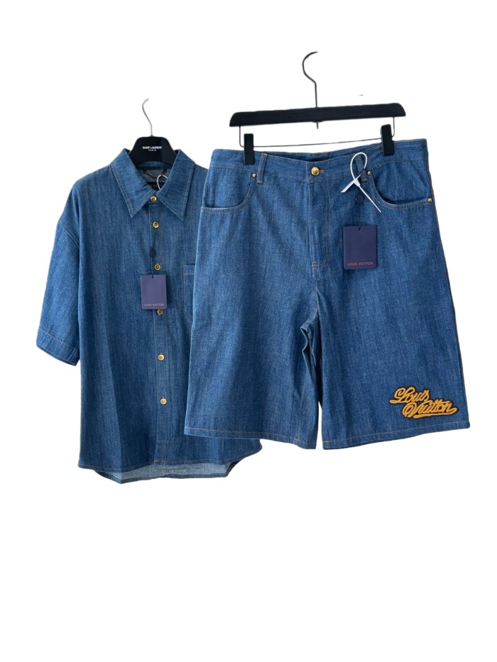 1:1 quality version Rope Embroidery Denim shirt & shorts set 28572200