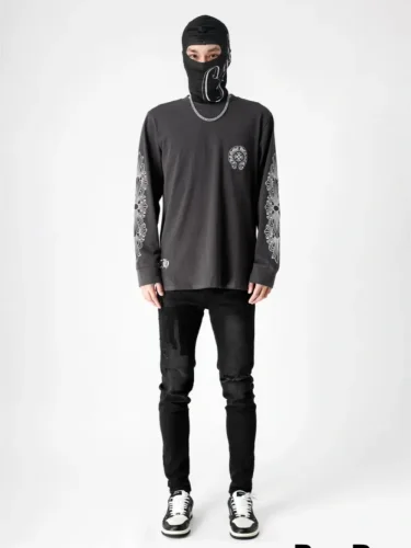 Double arm cross printed long sleeve T-shirt 3 colors