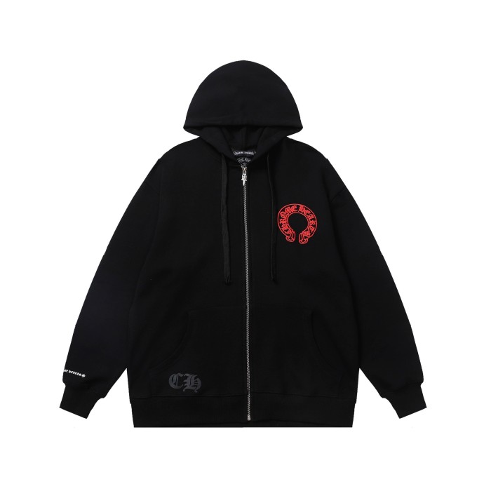Red horseshoe cross zipper hoodie