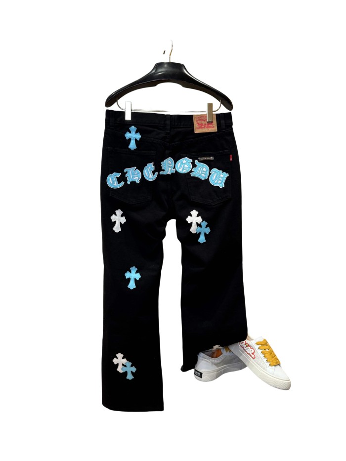 1:1 quality version  white & blue leather cross appliqué washed jeans 28959432