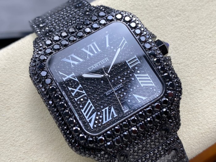 1:1 quality version Black Moissanite Diamond-Studded Santos Mechanical Watch【Dial diameter：39.8mm】28773787