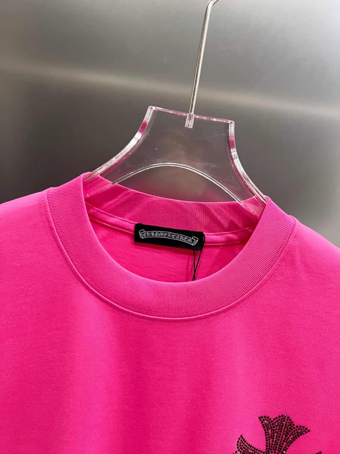 1:1 quality version Sanskrit Horseshoe Cross Rhinestone Printed Bright Pink  Vintage Tee 2 colors 29082515