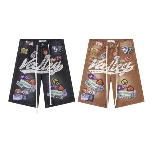 Multi-label Patch Rhinestone Embroidery Washed Denim Shorts 2 colors 29047378