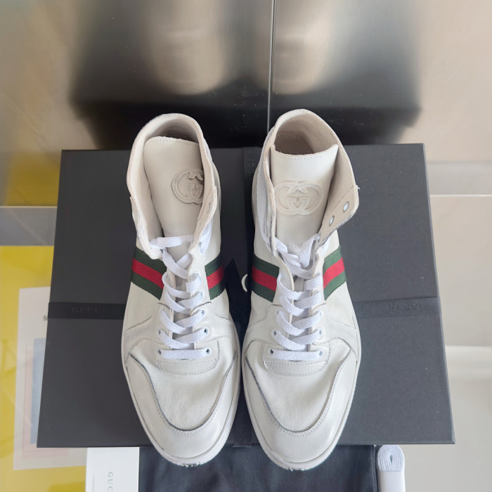 1:1 quality version Gucci White Leather High Top Basketball Sneakers Casual Lace-Up Shoes 28974582
