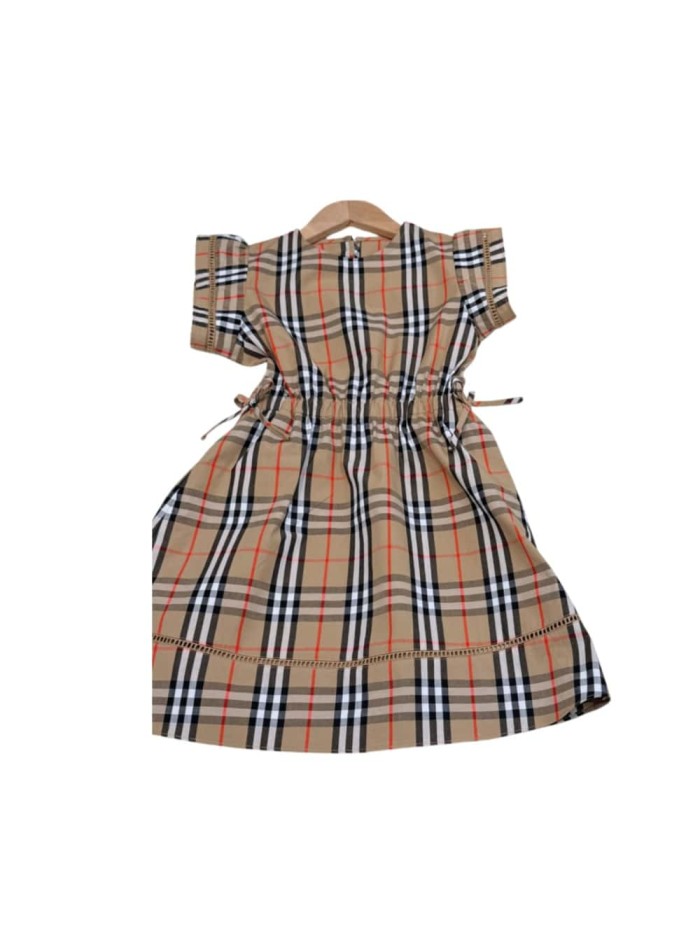 Vintage Check Drawstring Waist Cotton Dress for Kids 29010796