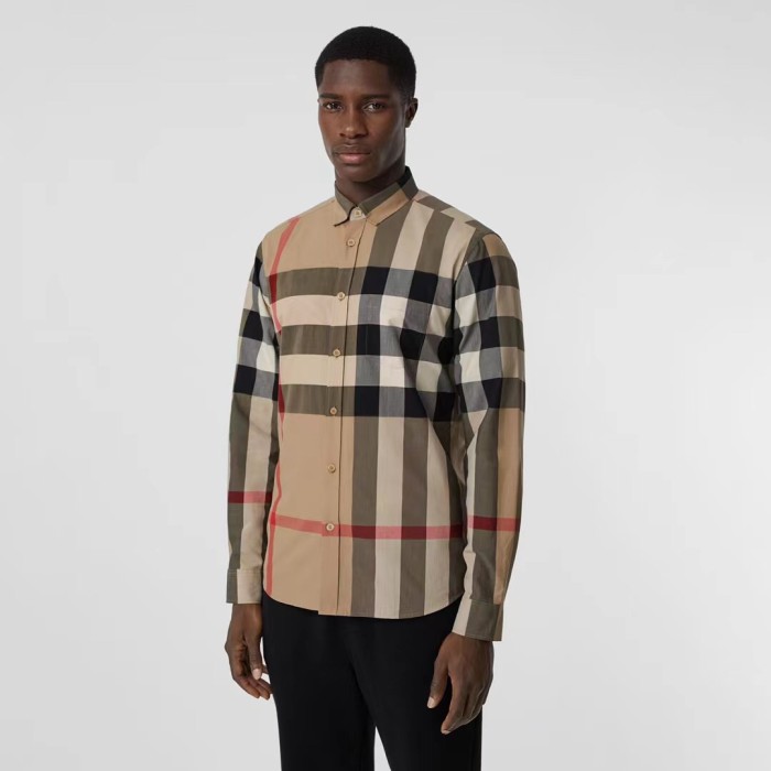 1:1 quality version Plaid Stretch Cotton Poplin Long Sleeve Shirt 8 colors 28875206