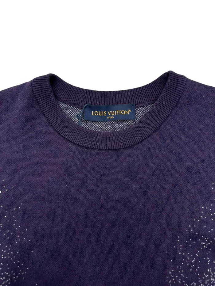 Purple Gradient Jacquard Crew Neck Knitted T-shirt 28963827