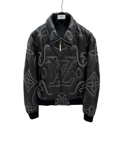 1:1 quality version Arabesque Embroidered Bomber Leather Jacket 28963888