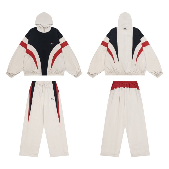 Embroidered Red and White Hooded Jacket & Pants Set 28434397