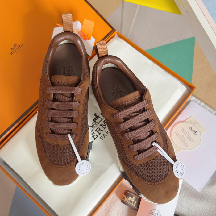 [plus-size shoes]Bouncing Couple Style Mesh & Genuine Leather Breathable Sneakers 4 colors 29085183