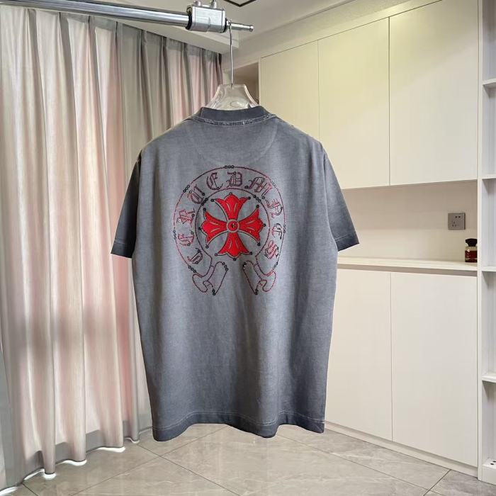 1:1 quality version Red Sanskrit Horseshoe Cross Logo Printed  Vintage Tee 4 colors 29082421