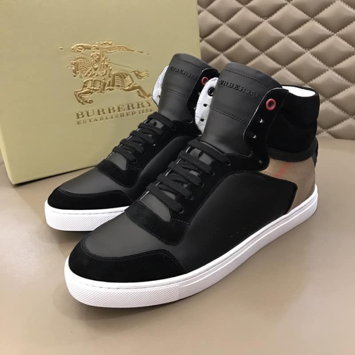 BURB5RRY LEATHER AND HOUSE CHECK HI-TOP SNEAKERS   BBR28