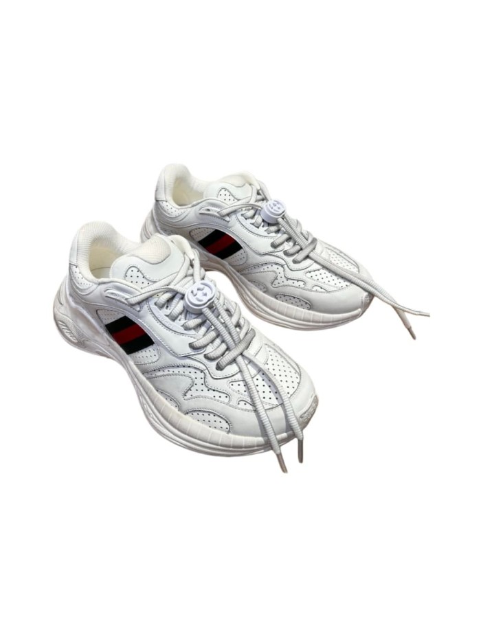 1:1 quality version Gucci White Leather Low Top Dad Sneakers Casual Web Detail Shoes 28974551