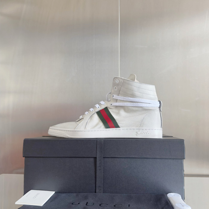 1:1 quality version Gucci White Leather High Top Basketball Sneakers Casual Lace-Up Shoes 28974582