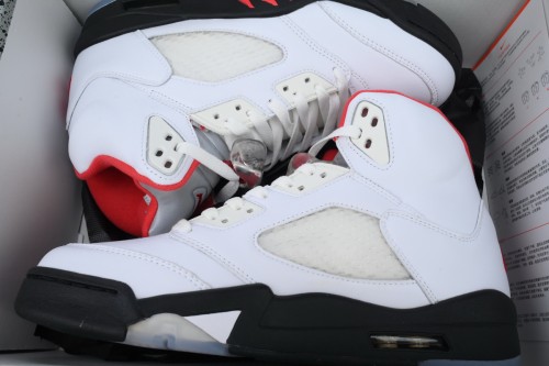[plus-size shoes] 1:1 quality version Jordan 5   Fire Red  White Leather Basketball Shoes 29035327