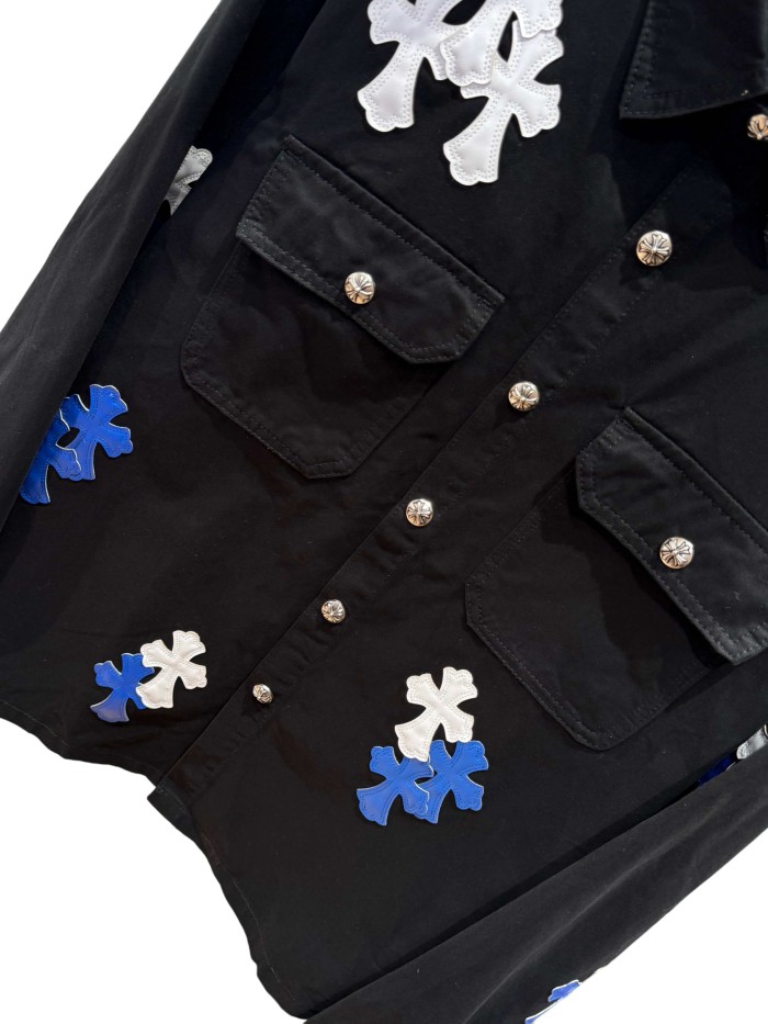1:1 quality version blue & white cross leather patches denim Vintage jacket 28959626